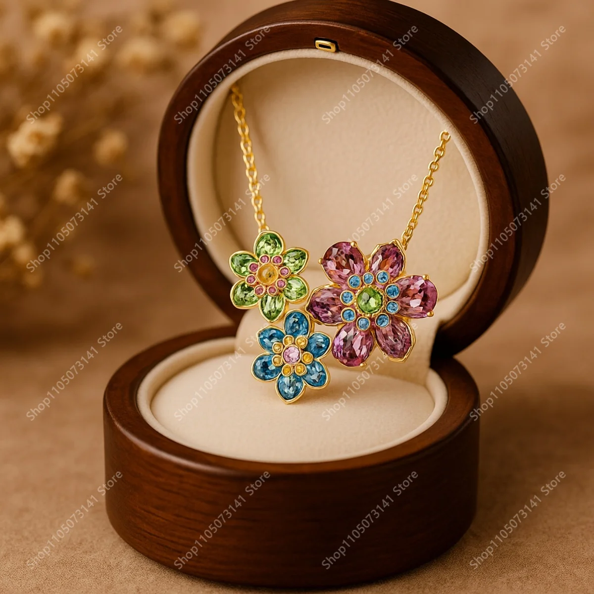 

Noble and Gorgeous Colored Crystal Flower Cluster Necklace Pendant Exquisite Flower Design Party Versatile Jewelry - Lover Gift