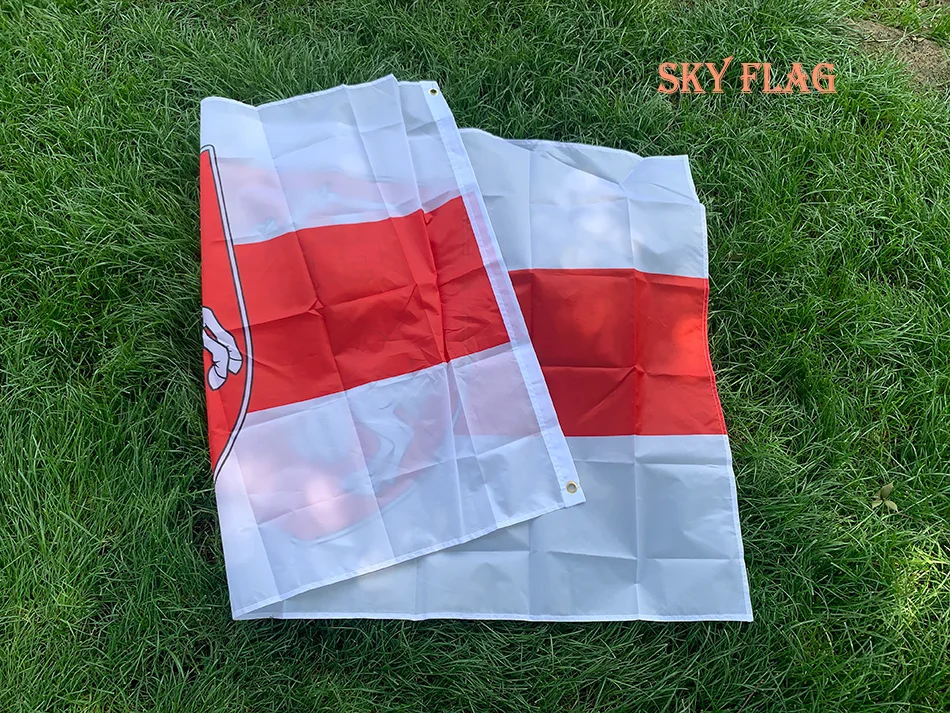 TIKI FLAG روسيا البيضاء فارس العلم 150X90CM روسيا البيضاء البيلاروسية مع معطف الأسلحة العلم 3X5FT روسيا البيضاء راية للزينة