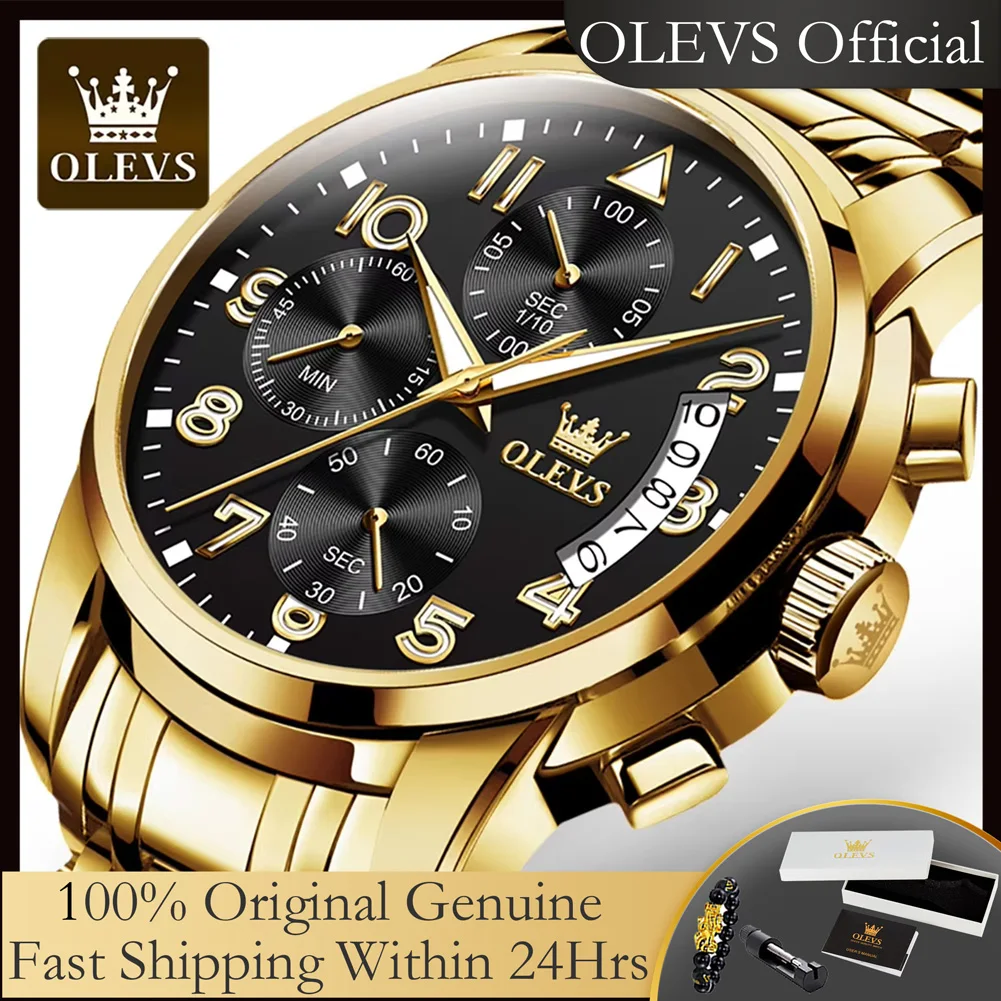 

OLEVS 2879 цифровые золотые часы для мужчин, оригинальные многофункциональные кварцевые наручные часы с хронографом, персонализированный дизайн даты, мужские часы
