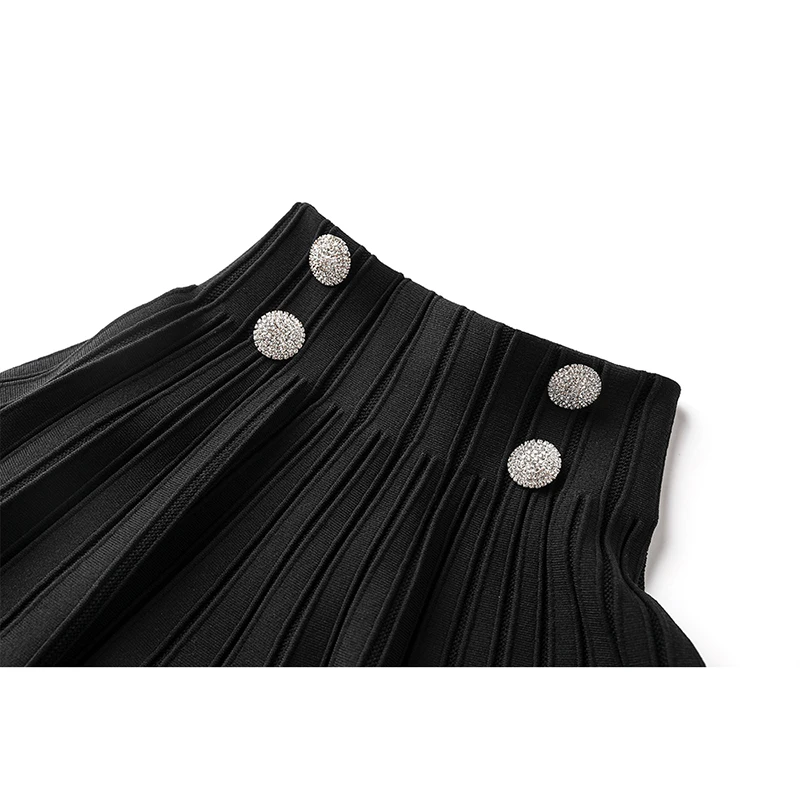 Saia กระโปรงถักทรงเอสำหรับผู้หญิงกระโปรงถักทรงเอสำหรับผู้หญิงสไตล์เข้าได้กับทุกชุดความยาวขนาดเล็กของผู้หญิงเก๋ไก๋สีดำและสีขาว