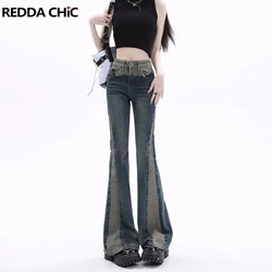 REDDACHiC Acubi Fashion Pants Grunge Y2k Vintage Blue Patchwork Flare Jeans Bootcut Trousers Female Stylish Korean Streetwear