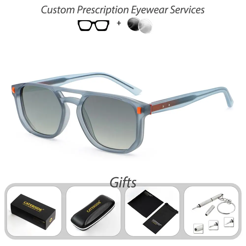 CATERSIDE Retro Pilot Herren-Sonnenbrille mit Sehstärke, flaches Oberteil, Doppelbrücken-Design, verschreibungspflichtige Sonnenbrille für Damen, Outdoor-Brille – Detail 7