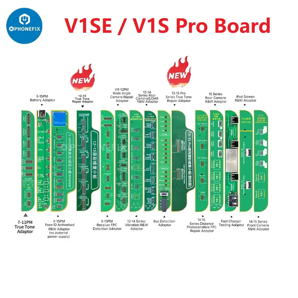 NEW JCID JC V1SE V1S PRO Dot Matrix Face LCD True Tone Photosensitive Original Color Fingerprint Battery Board For IPhone X-15pm