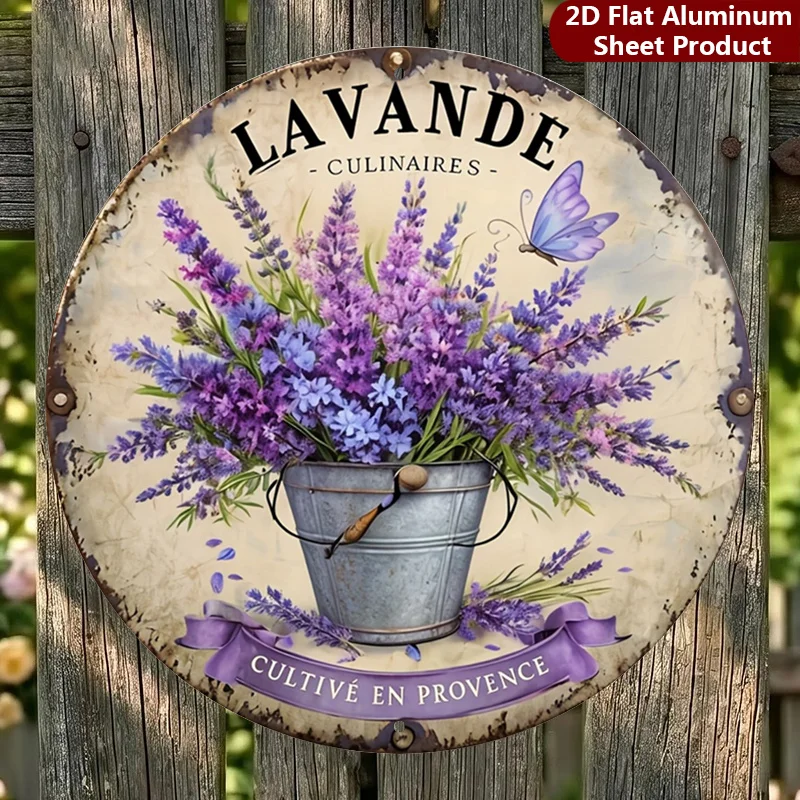 2D Flat, 1 Piece Pack, Lavender Themed Round Hanging Sign, Vintage Style Decorative Plaque, Rustic Porch Decor, Wall Decor