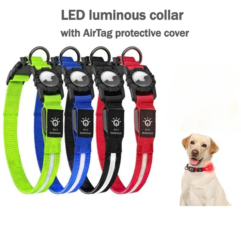 

LED Luminous Dog Collars with Airtag Protective Cover USB Charging WaterProof Light Up Dog Collar for Walking Safety At Night