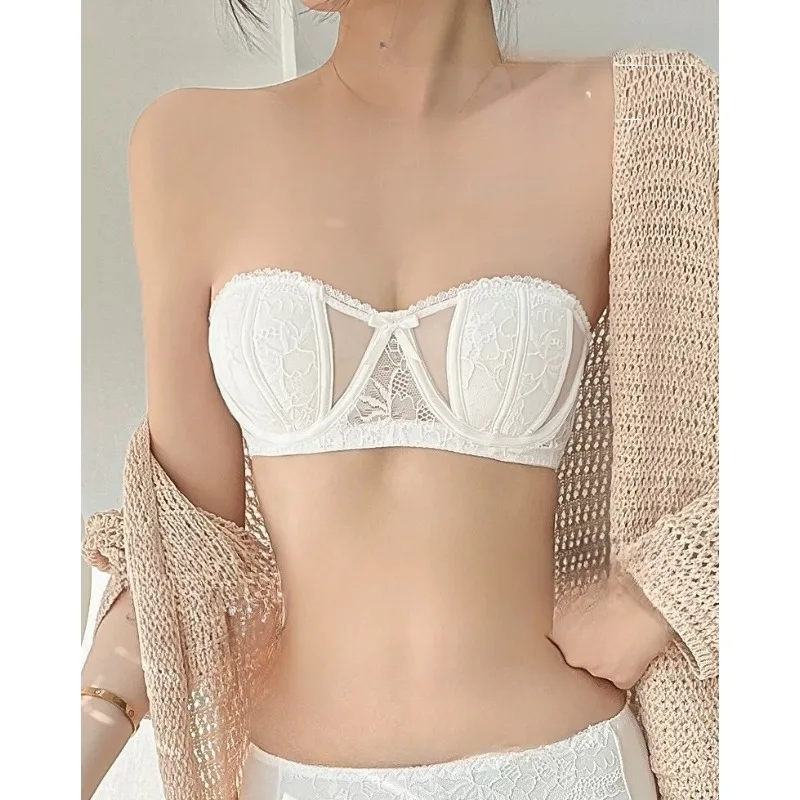 KUCLUT  Sexy Lace Bra Set Women Big Bust Minimizer Thin Soft Underwire Anti Sag Strapless Lingerie Breathable Daily Size  32-38