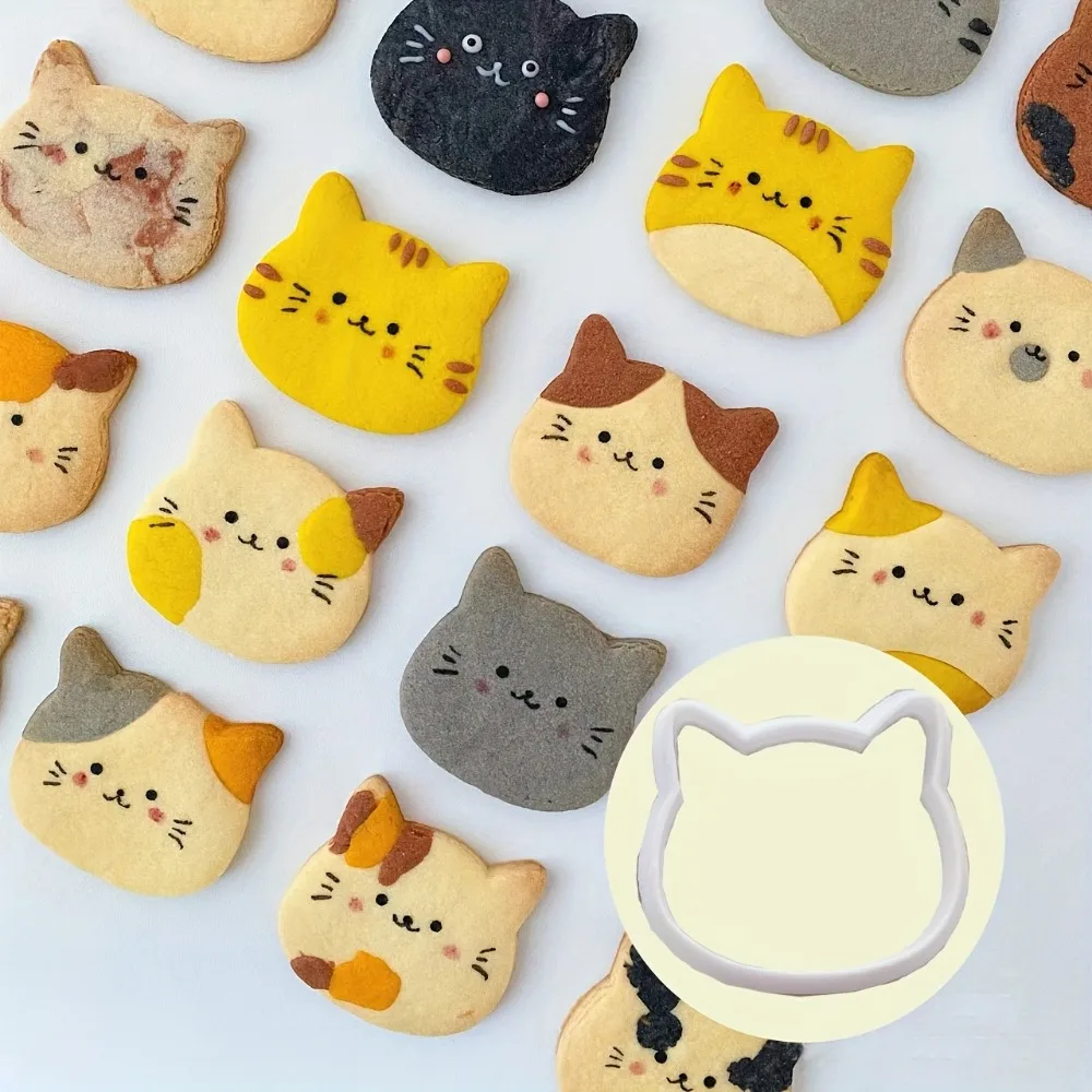3Pcs Cute Cat Cookie Cutters with Stamps Set Plastic Embossing Biscuit Molds for Kids Party Easter Mother's Day & DIY Baking