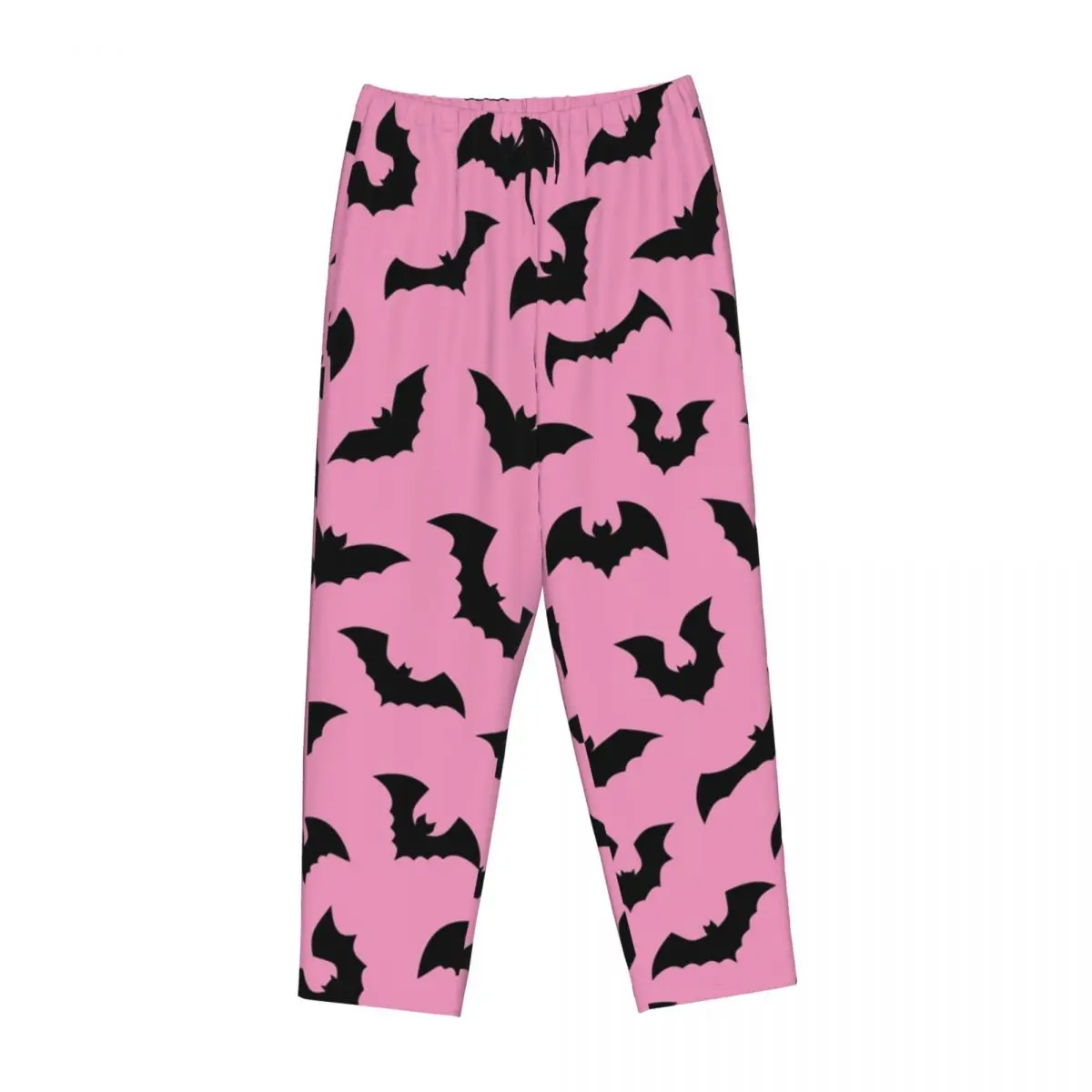 Custom Print Women Pastel Goth Pink Black Bats Pajama Pants Halloween Witch Sleepwear Sleep Lounge Bottoms with Pockets