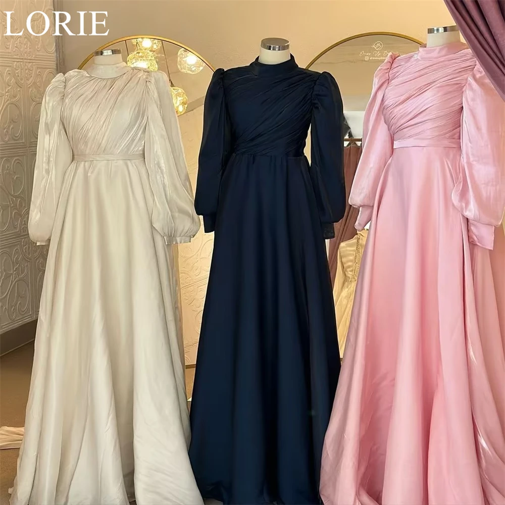 LORIE Elegant Ivory ซาตินชุดแต่งงานคอสูง A-Line แขนยาวเจียมเนื้อเจียมตัวเจ้าสาวชุดราตรีมุสลิมชุดเจ้าสาวที่กําหนดเอง