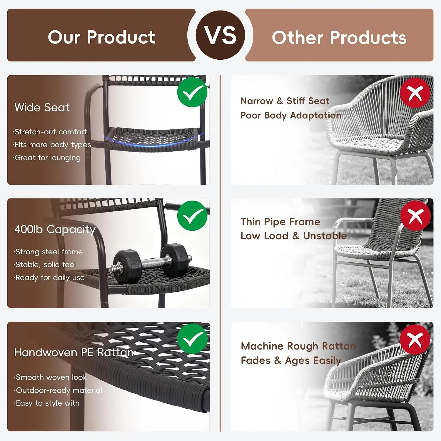 Patio Chairs Set of 4, Stackable Outdoor Dining Chairs, Black