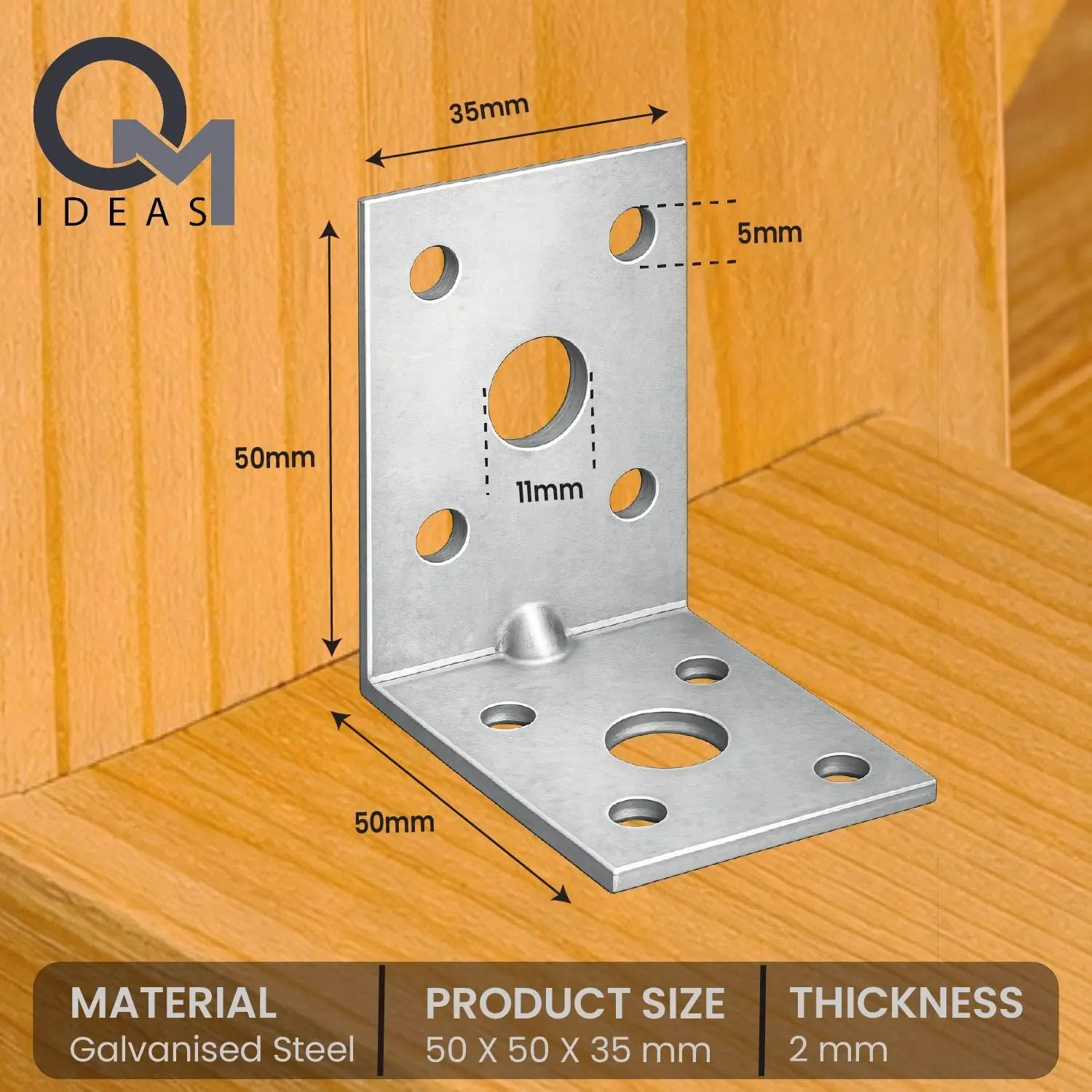 10 x Angle Brackets (50  50  35  2) Heavy Duty Corner Sleeper Bracket with Beading Wood Metal Fixing L Galvanised Steel Sheet