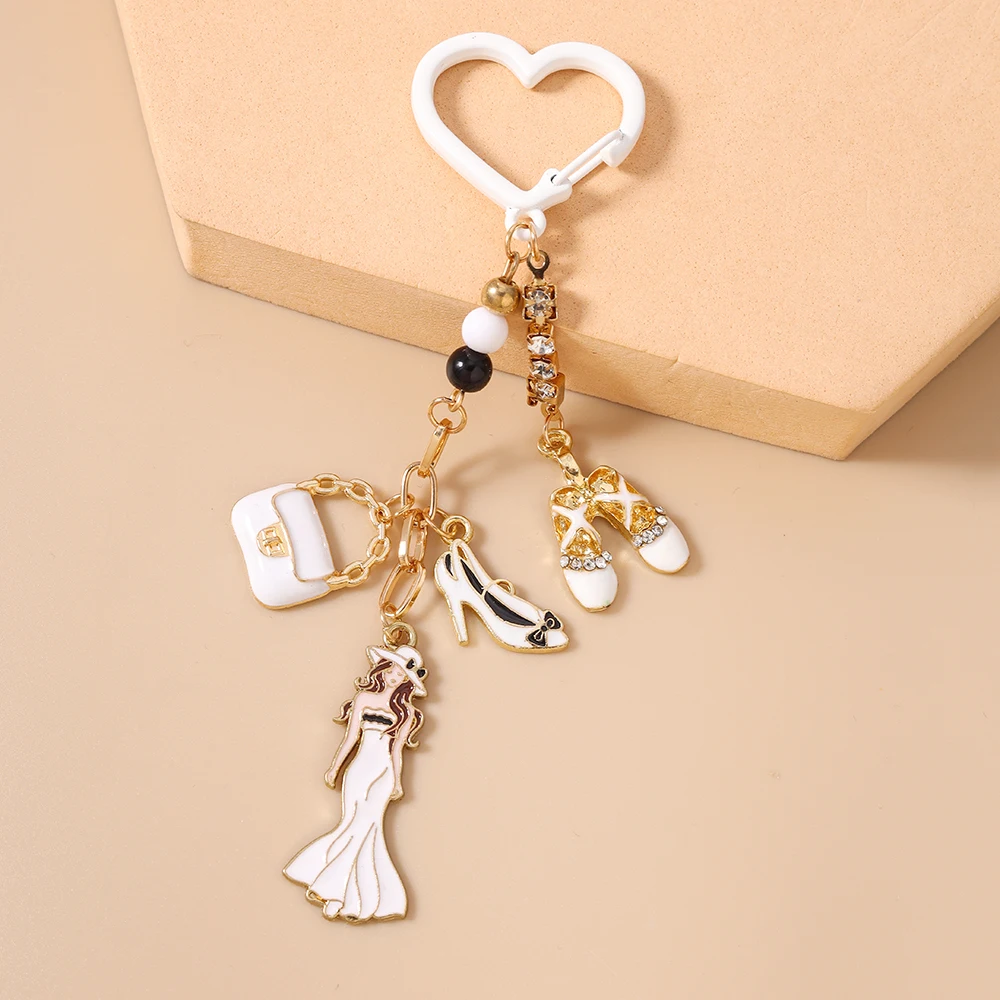 Aihua Hübscher Damen-Schleifenhut High-Heels Schlüsselanhänger Eleganter Perlen-Schlüsselring für Mädchen Freundschaftsgeschenk Handgemachter DIY-Schmuck – Detail 11