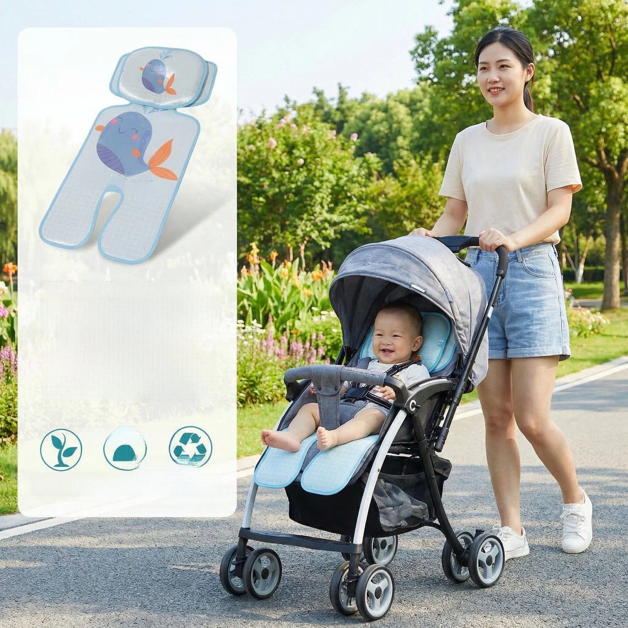 

High-End Ice Silk Baby Cooling Mat Machine Washable Universal Infant Stroller Pad Class a Mat Breathable Comfortable Baby Bed...