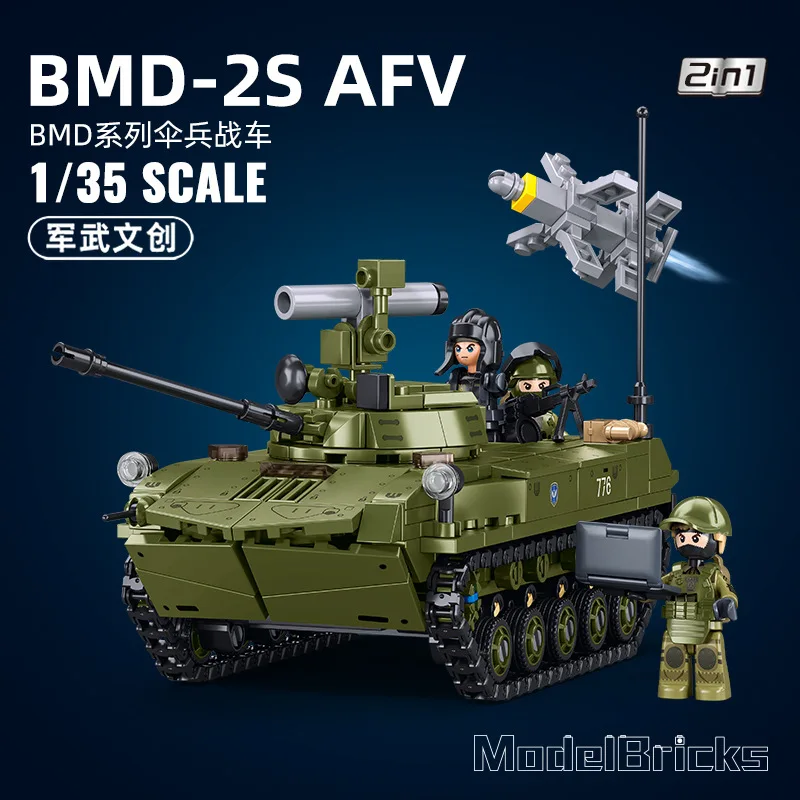 Military WW2 BTR80AS Main Battle Aratrooper Tank BMD-2S Army Vehicle Weapon Model Bricks Building Blocks S1S Air defense system
