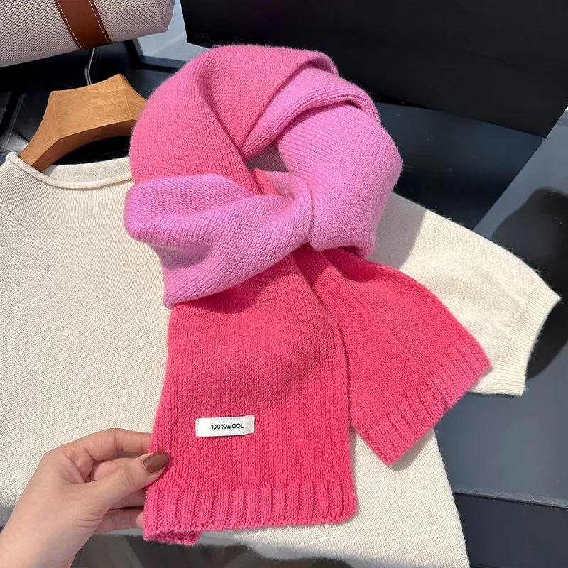 Women 100% Wool Gradient Color Scarf, Thick Warm Knit Neck Warmer Shawl Wrap, Premium Versatile Accessory For Autumn Winter