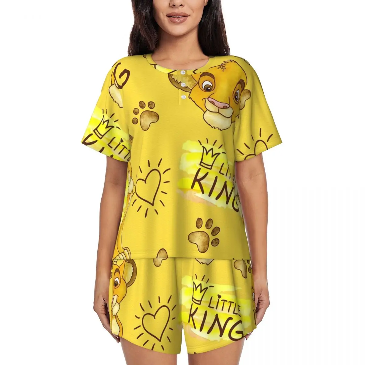 

Custom The King Lion Simba And Nala Pajamas Set for Women 2 Piece Short Sleeve Sleepwear Loungewear PJ Shorts Sets