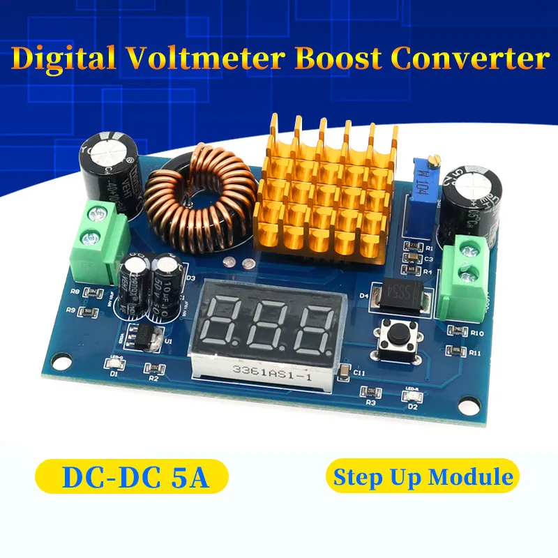 DC-DC Step Up Module DC 3V-35V to DC 5V-45V Boost Module Digital Voltmeter Boost Converter Board 5A Power Adjustable XH-M411