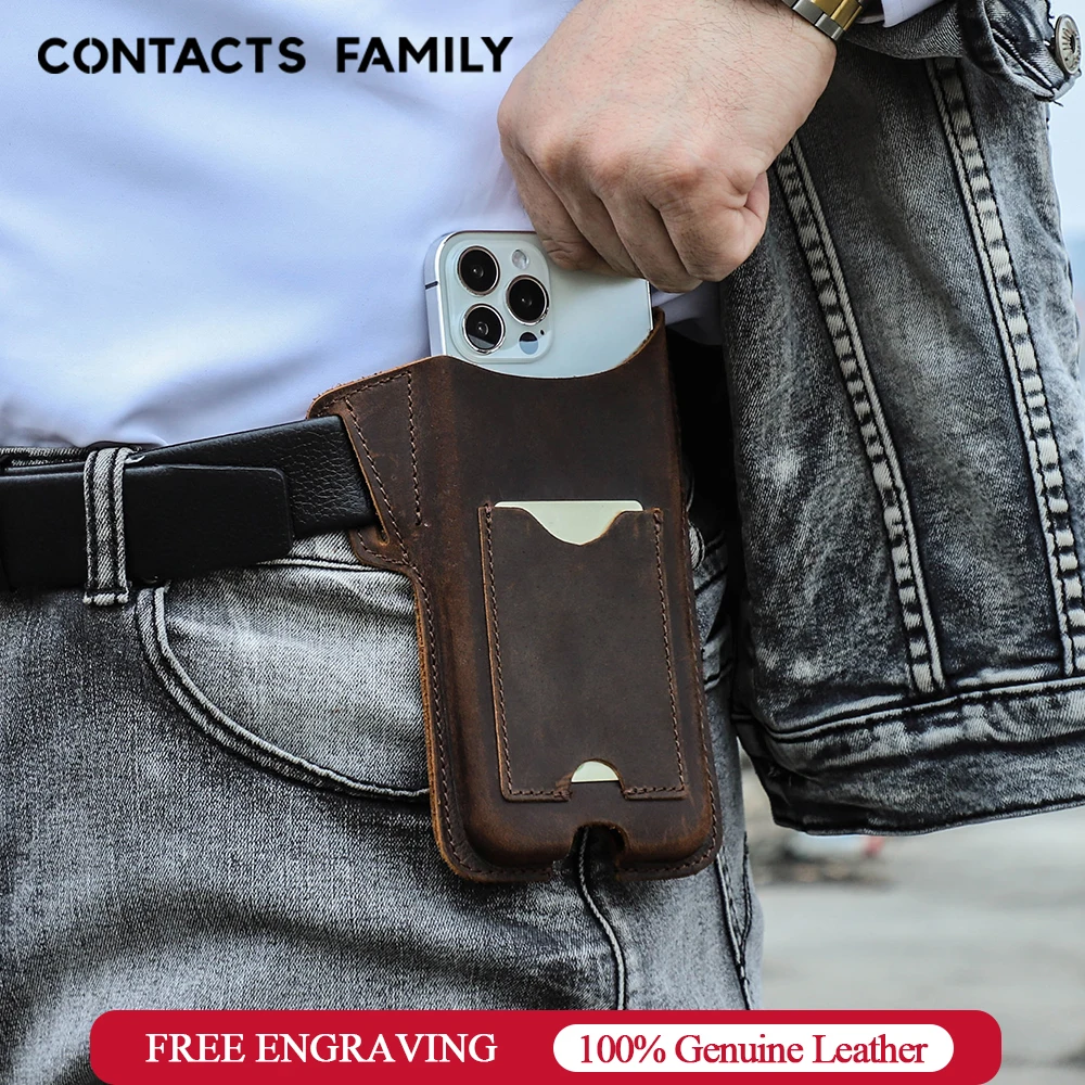 CONTACTS FAMILY Leather Belt Cellphone Bag For iPhone 16 Pro Max 6.1