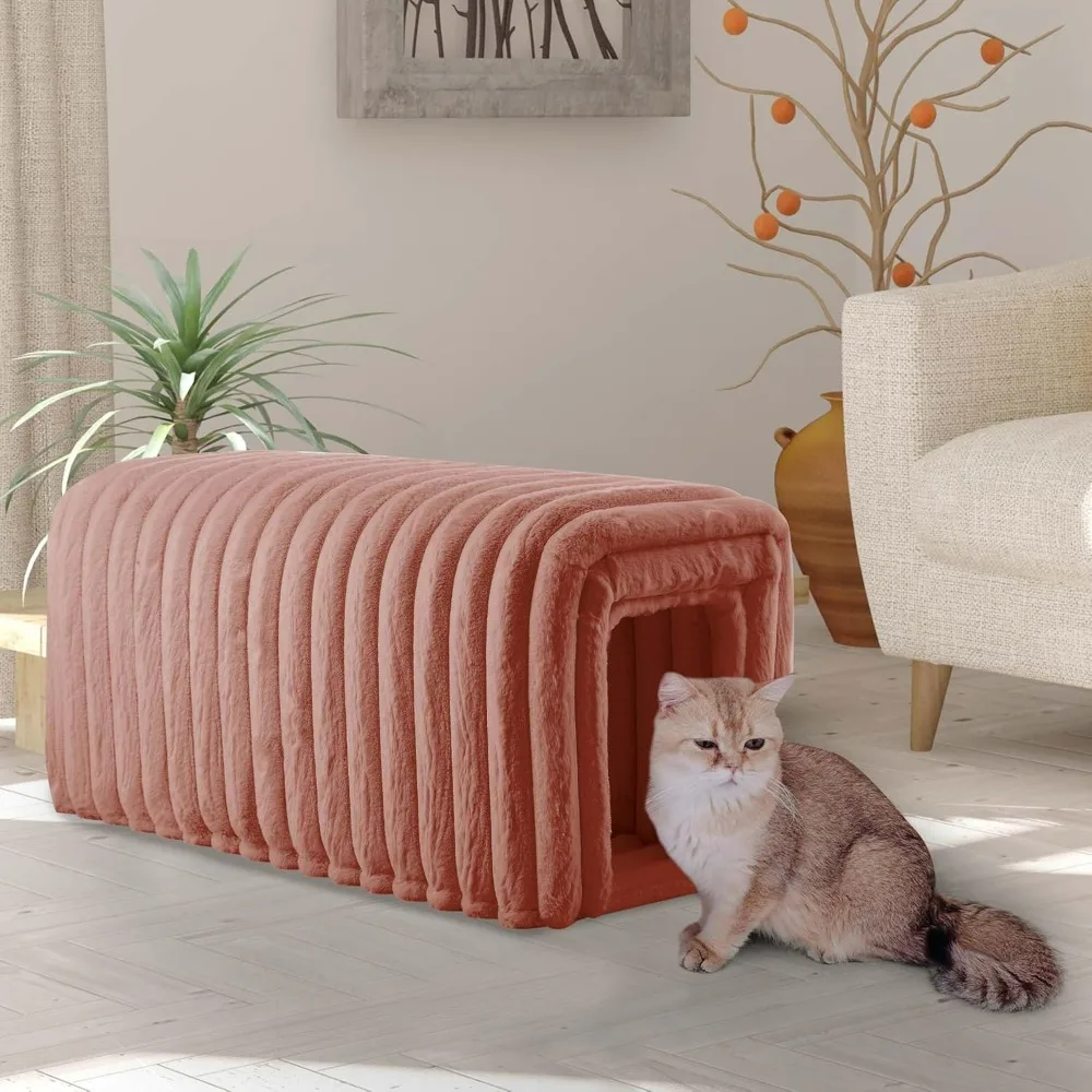 

33” Storage Ottoman Bench with Channel for Cat Condo, Bench Seat for Cat's Nest, Corduroy Small Benches for End of Bed