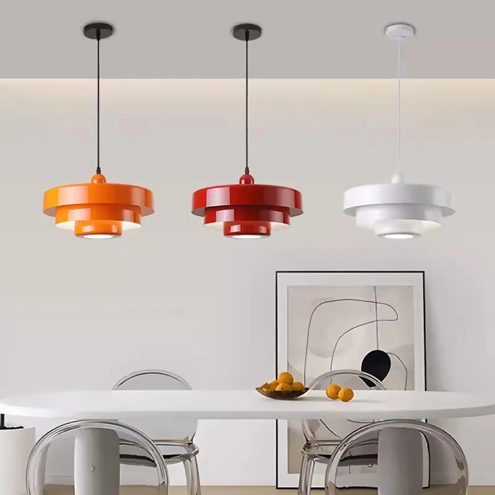 Nordic LED Macaron Pendant Light Carbon Steel Aluminum White Dark Green Orange Illuminations For Restaurant Living Rooms Fixture