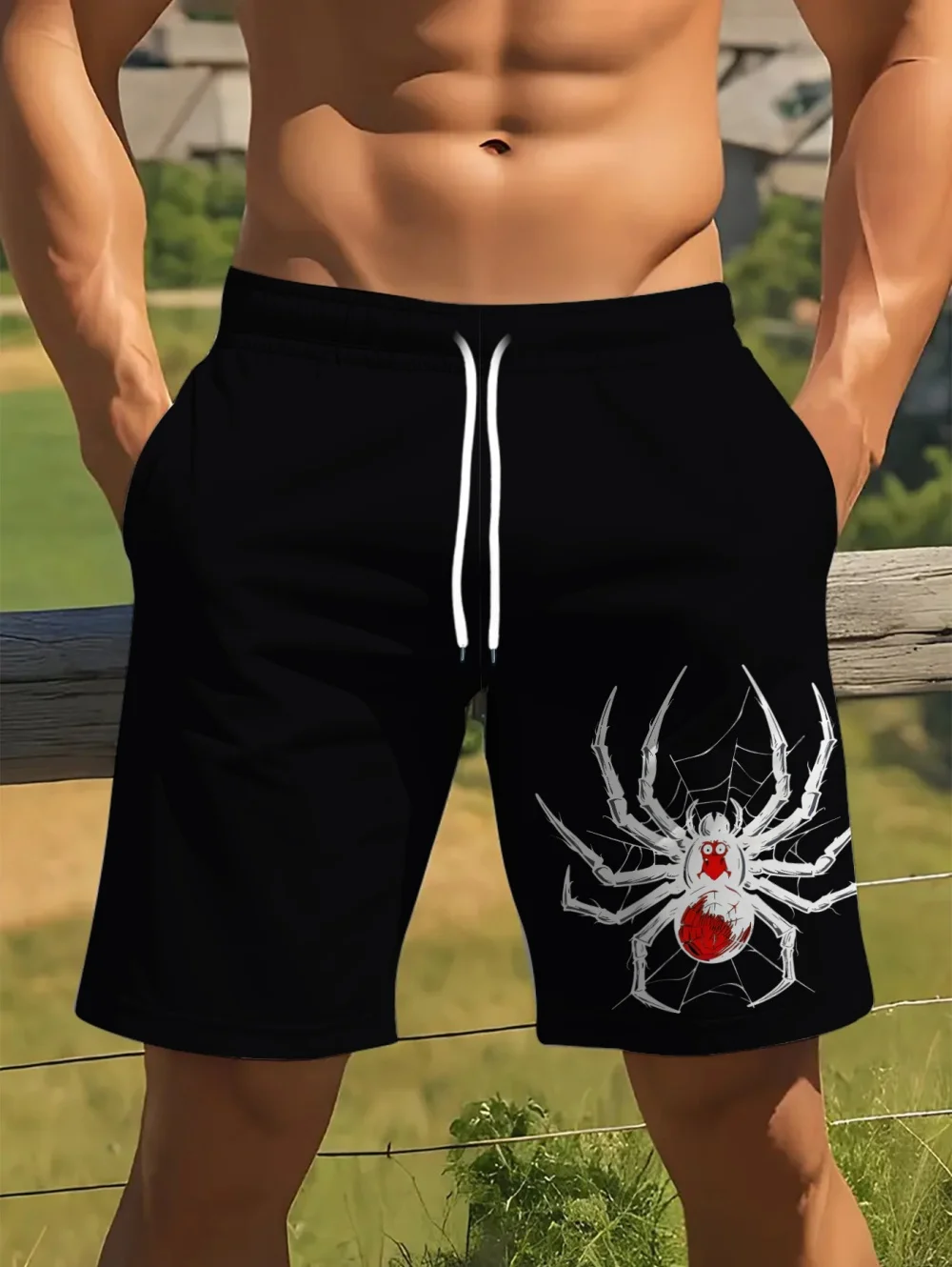 Herren-Shorts mit Spinnen-Grafik, Badehose, modisch, für den Strandurlaub, Kordelzug, 3D-Druck, Shorts, übergroß, atmungsaktiv, Sommerkleidung für Herren – Detail 6