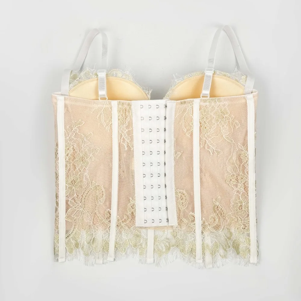 Spicy Girl Style Hollow Lace Camisole Transparent Sleeveless Lace Corset Tanks Streetwear Crop Tops Ladies