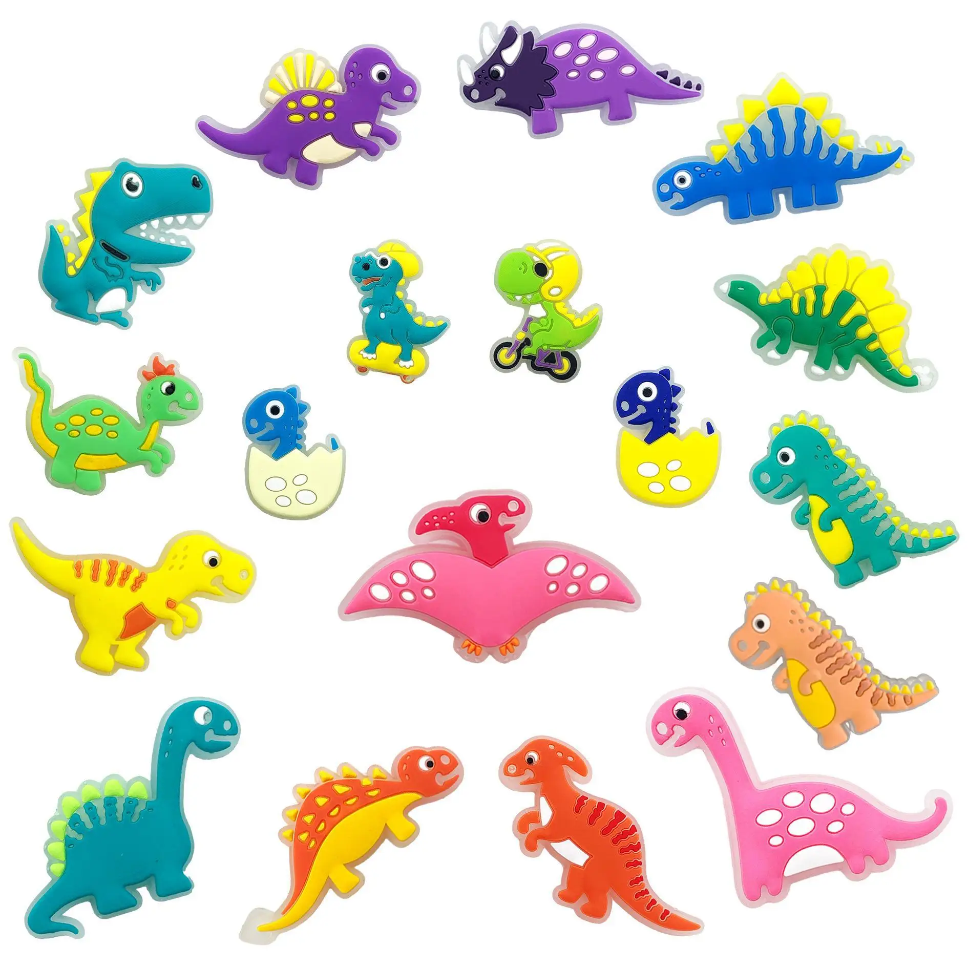 PVC glowing in dark 18pcs Fluorescent Dinosaur shoe buckle charm accessories decorations for sandals sneaker clog animal DIY