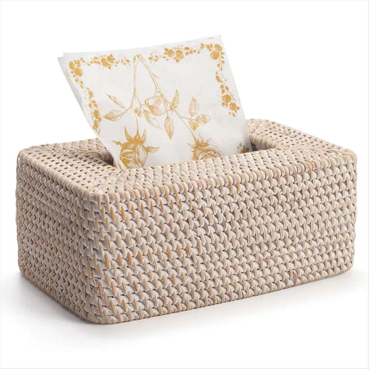 ABZT Rattan Tissue Box Cover, Rectangular Wicker Tissue Box Holder, Decorative Woven Tissue Holder for Home