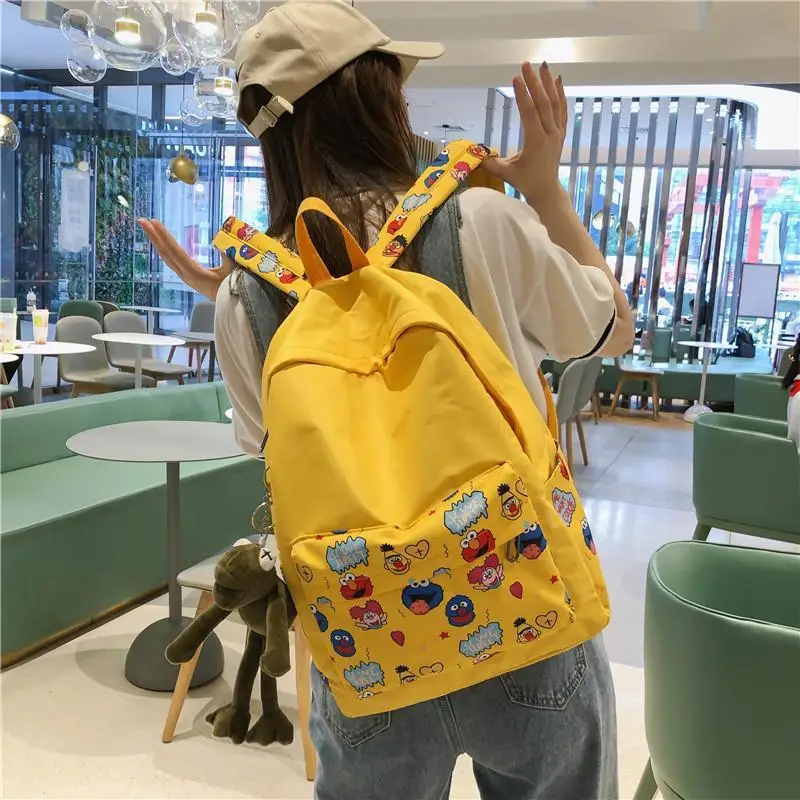 Sesame Street ELMO BIG BIRD COOKIE MONSTER Cartoon Cute Student School Bag Creative Kawaii Personalized Large Capacity Backpack