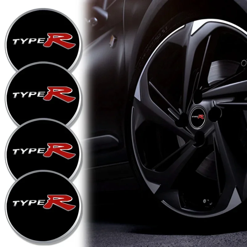 4pcs 56+60mm TypeR Emblem Car Wheel Center Hub Cap Rim Cover Stickers For Honda Civic Odyssey City Accord Fit Mugen CRV HRV