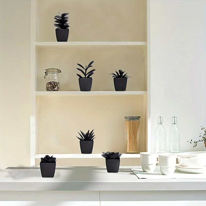 6PCS Simulation Black Department Fleshy, Living Room Study Porch, Indoor And Outdoor Home Decoration
