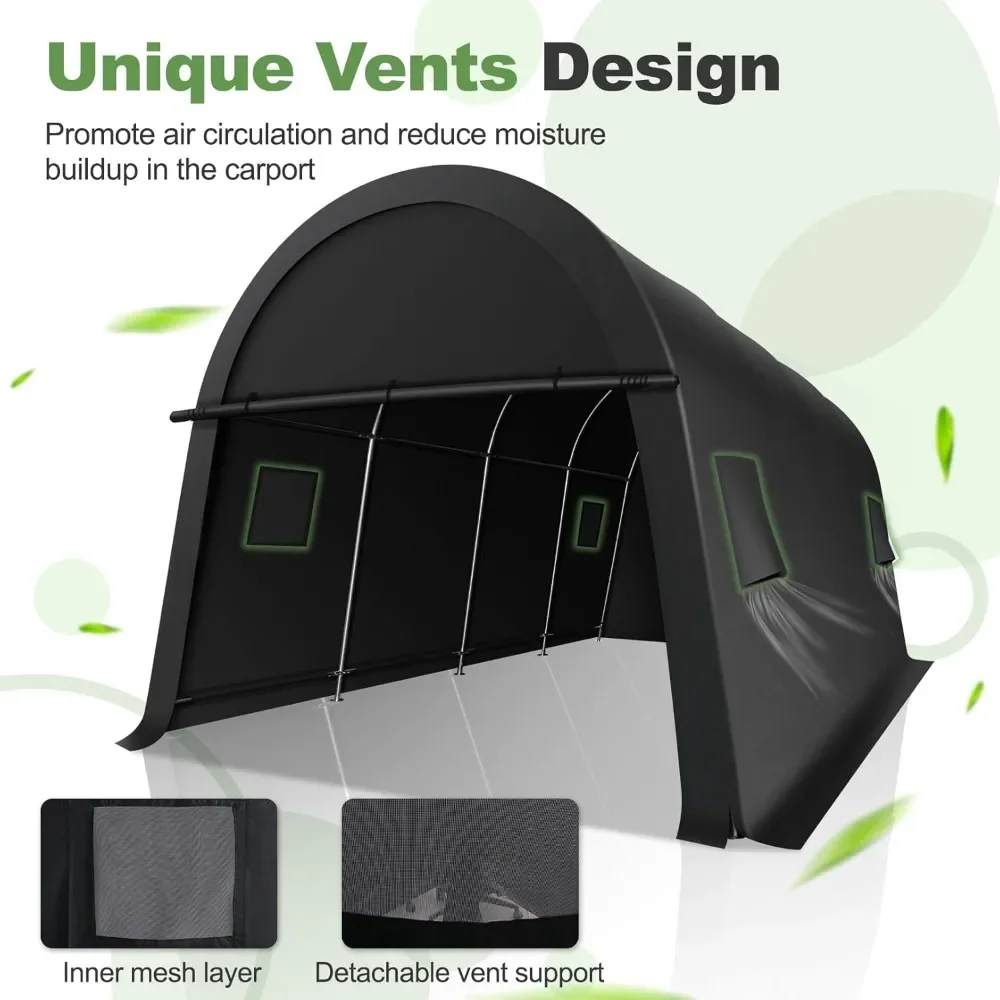 Carport Canopy 12x20 Heavy Duty Portable Garage Tent with All-Steel Metal Frame & Vents, Round Style Anti-Snow Waterproof Car