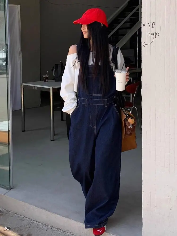 

Ретро-джинсовый комбинезон женский, новинка 2025 года, весенне-осенний дизайн, хит продаж, с высокой талией, прямые штанины, свободный, стройнящий комбинезон