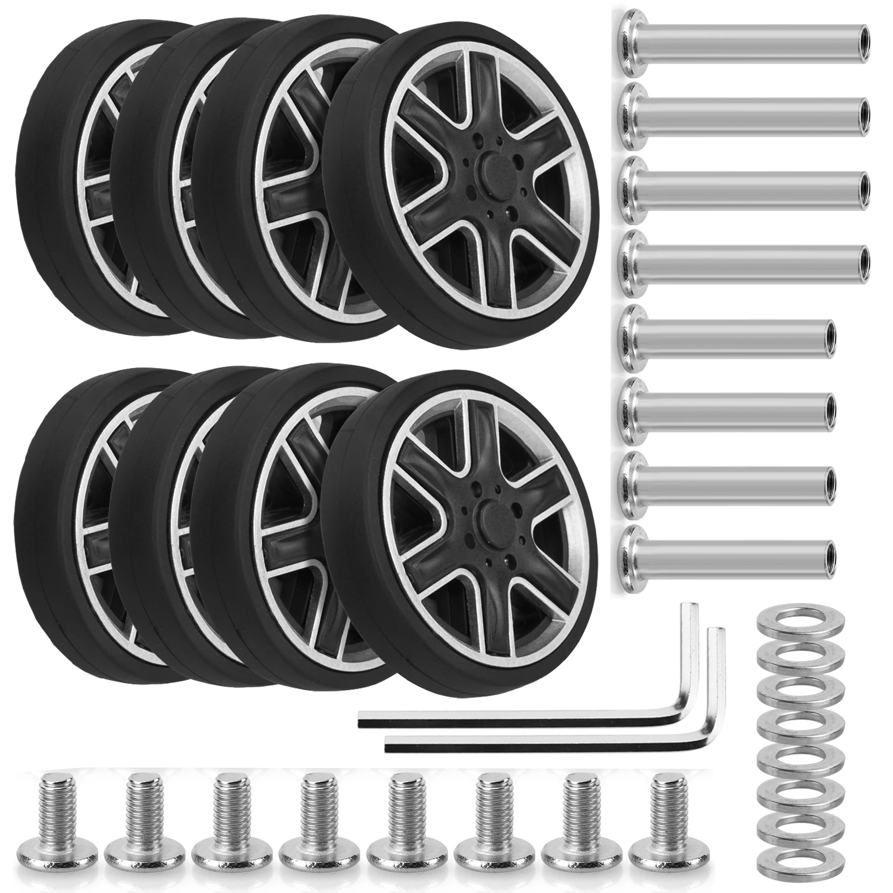 

8Pcs Black Luggage Wheels Travel Suitcase Replacement Wheel with Screw 55mm Wheels for Luggage Trolly Caster Wheel Repair Parts