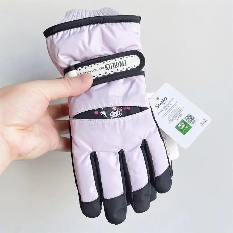 Kawaii Sanrio anime children's gloves cute Kuromi innovative autumn and winter thickened warm cotton gloves girls Christmas gift