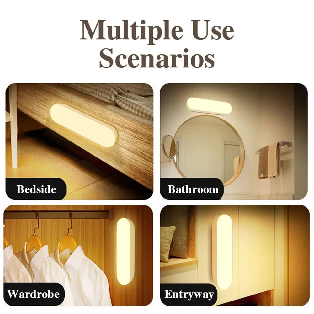 Luz LED nocturna con Sensor de movimiento humano, lámpara de pared recargable por USB, para el hogar, dormitorio, pasillo, armario, inodoro