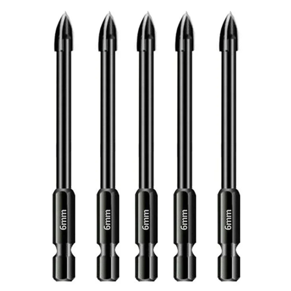 5pc 6mm Tungsten Carbide Cross Spear Head Drill Bit Hex Shank For Tile Porcelain Marble Ceramic Glass Brick Drilling Power Tool
