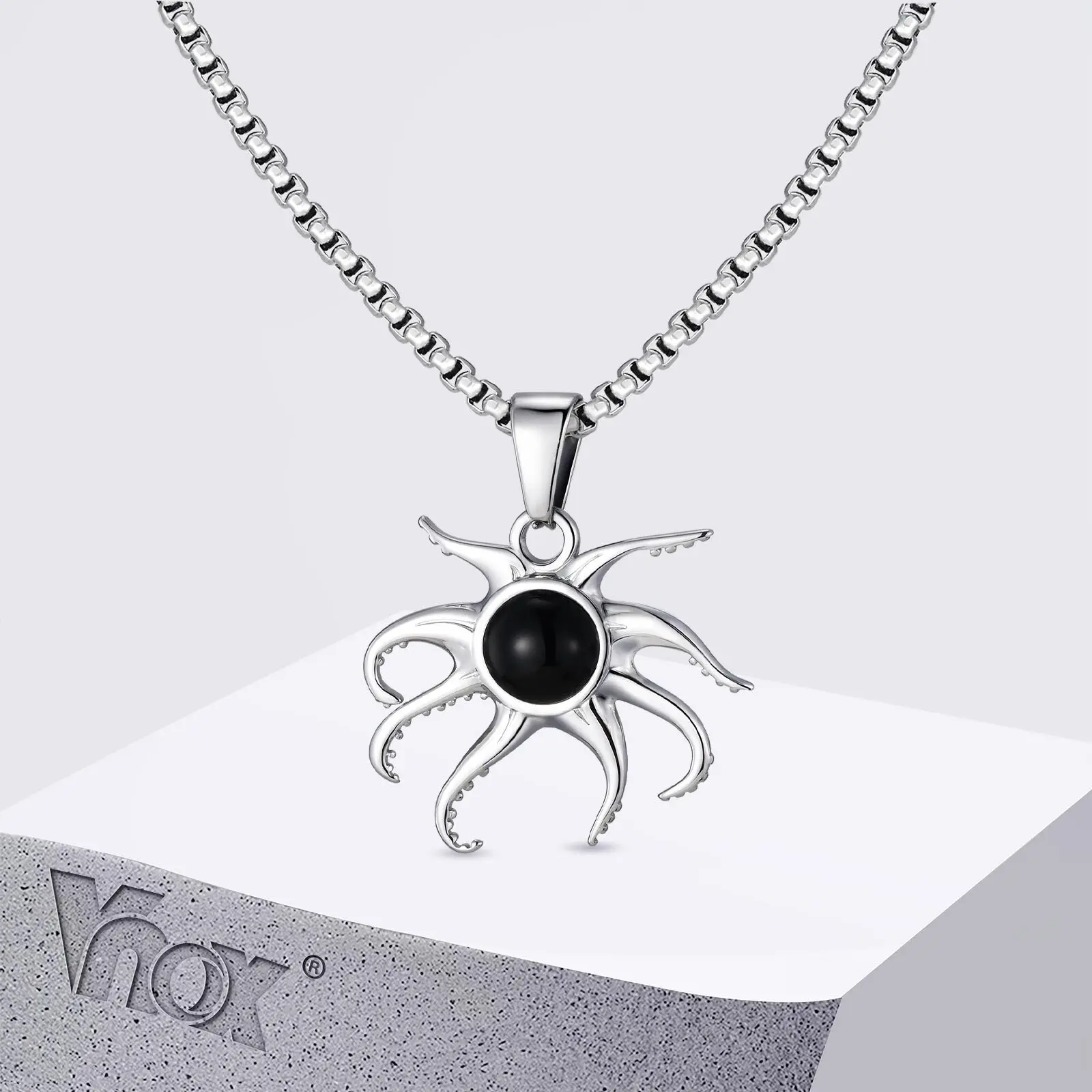 

Vnox Black Agate Octopus Pendant Necklace for Men Boys, Silver Color Stainless Steel Sea Animal Waterproof Jewelry Birthday Gift
