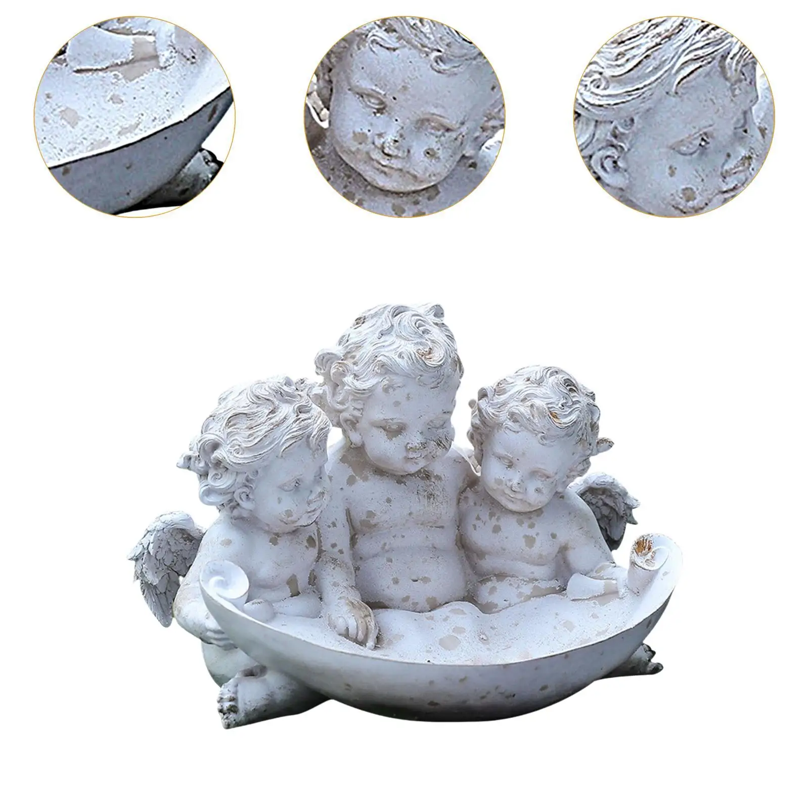 Angeli Statua da giardino Artigianato d'arte Resina resistente alle intemperie Decorazione artistica da giardino Ornamento da prato per cortili Portico Paesaggio Prato Ciotola per mangiatoia per uccelli