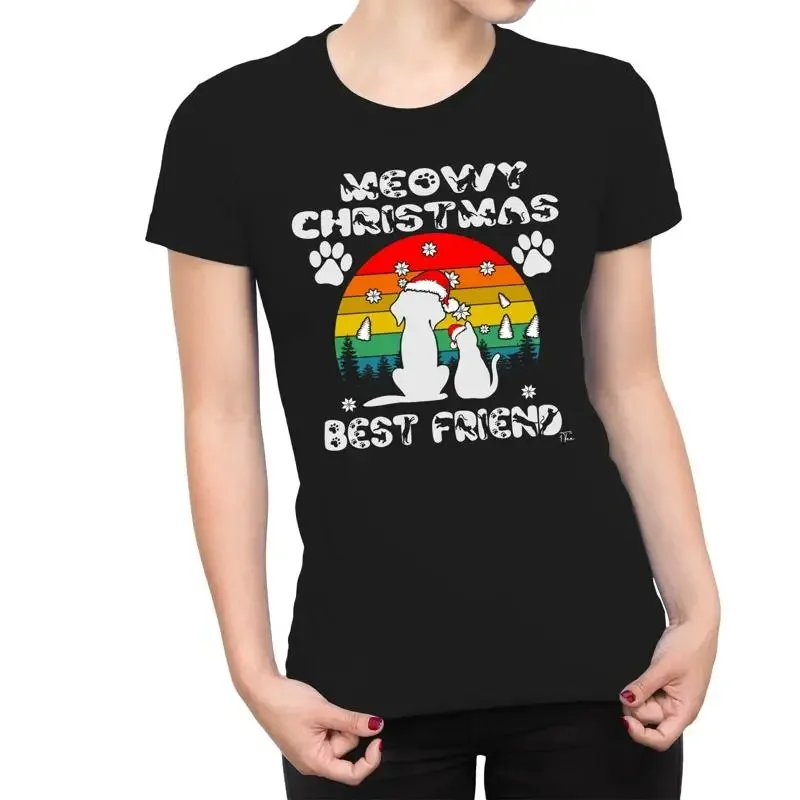 1T T Shirt Womens Meowy Chrismas Best Friend