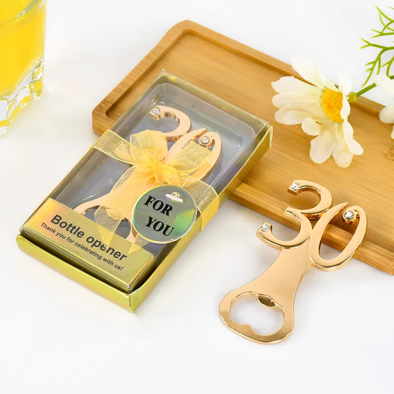 1pc Golden Digital 18 30 40 60 65 80 Design Bottle Opener Wedding Birthday Activity Party Souvenirs Beer Opener Gifts For Guests