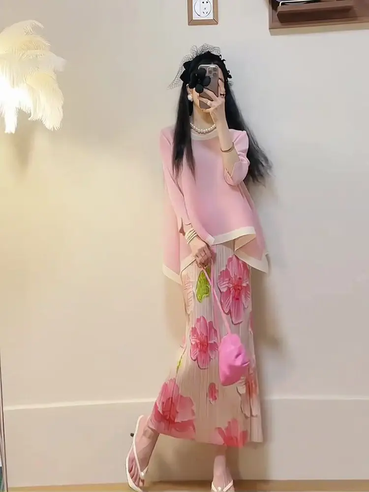 Beautiful Fashionable Beautiful High-end Temperament Pink Skirt Two-piece Suit image 2