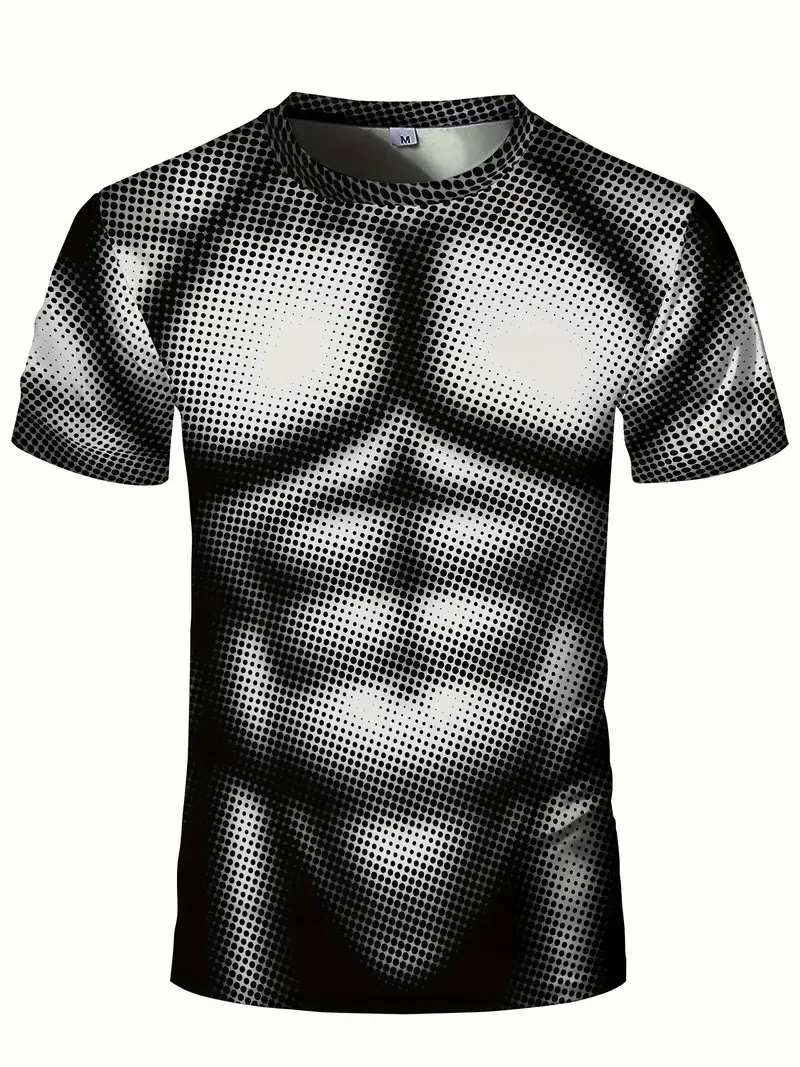 Men's Creative Muscle Pattern Print Athletic Muscle Fit Tshirt Men's Breathable Compression T-shirt Comfy Tops For Summer Sports