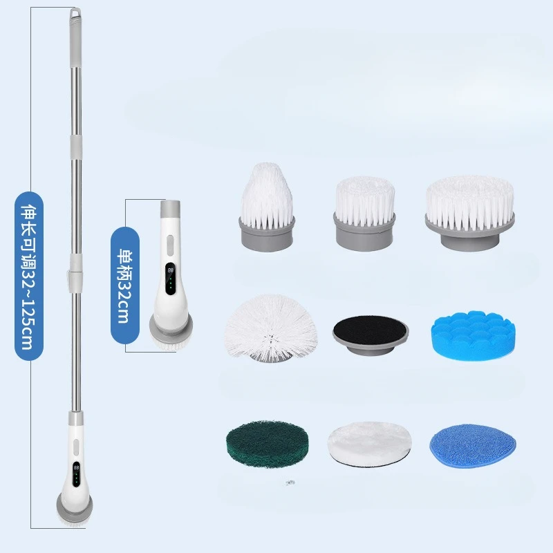 3-Speed Electric Cleaning Brush with 9 Replaceable Heads & Telescopic Handle USB Rechargeable for Bathroom Kitchen Tile