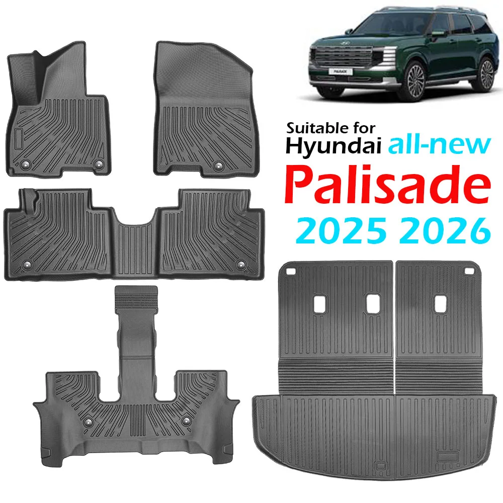 

Всепогодные коврики TPE, багажник, грузовой вкладыш с защитой спинки сиденья для Hyundai Palisade 2026 7/9 мест, гибридный/топливный