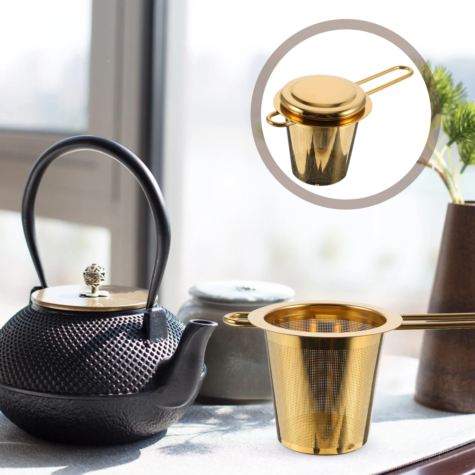 

Stainless Steel Infuser Large Capacity Fine Mesh Filter Handle Design Easy Carry Corrosion Resistant Tea Accessories For