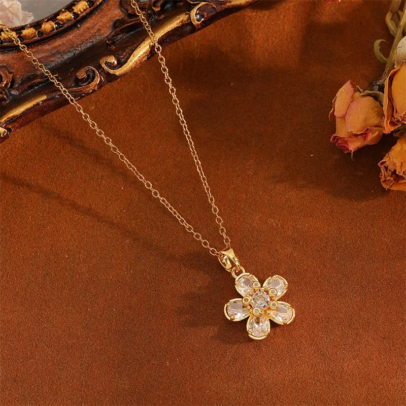 EILIECK 316L Edelstahl Funkelnde Weiße Blumen Zirkonia Halskette Ohrringe Set für Frauen Trendiges Geschenk Luxus Schmuckset – Detail 9