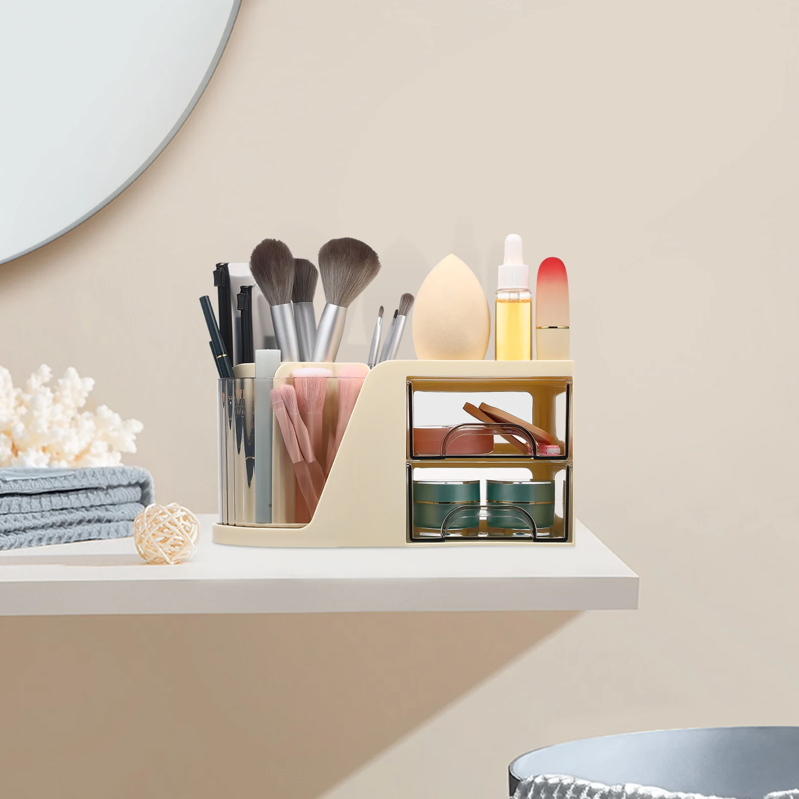 

Pen Holders Box White Desk Storage Organizer Plastic Desk Accessories Divided Organizer Stationery Makeup Tools Desktop