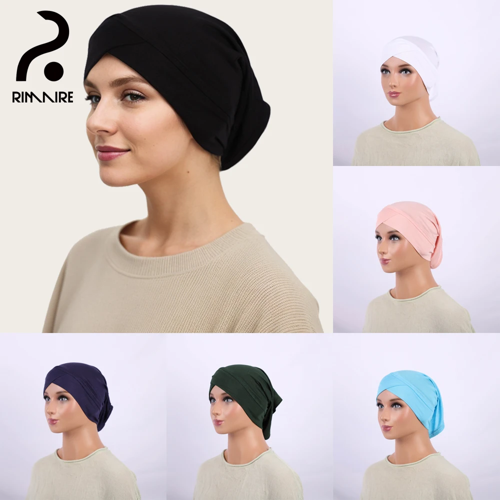 

Muslim Instant Hijabs Hats for Women's Fashion Soft Black Turban Inner Caps Hat Classic Ladies Head Cover Hats Headscarf RIMAIRE