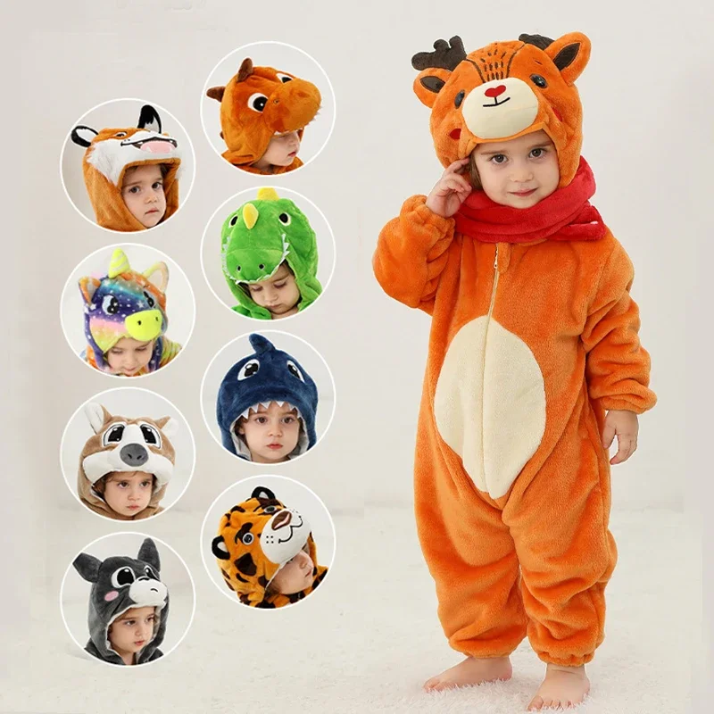 

Newborn Baby Rompers Kigurumi Boy Girl Onesie Animal Cartoon Romper Hooded Pajamas Lion Dinosaur Costume Toddler Cosplay Clothes